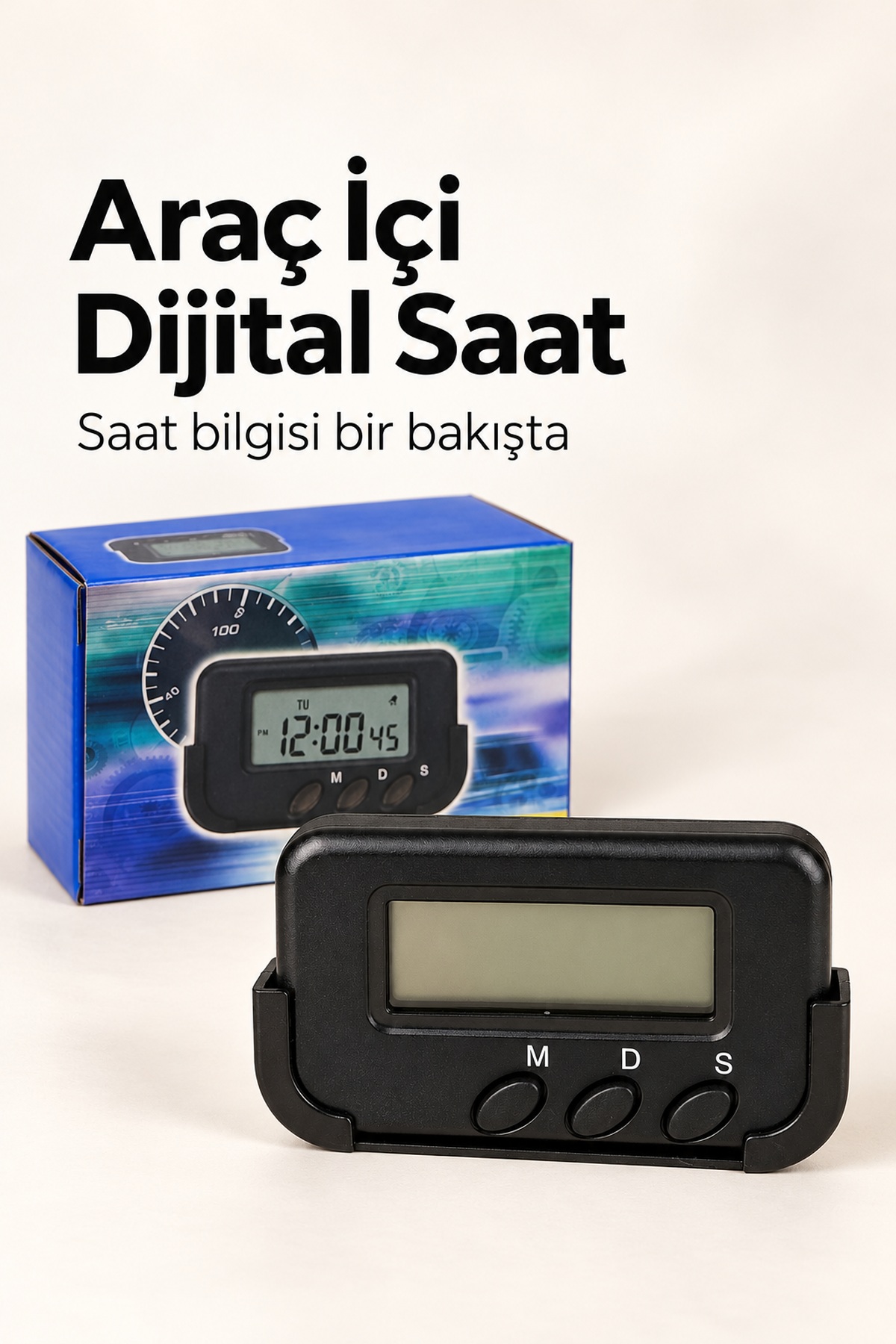 Kronometreli Oto Saat Alarm ve Dijital Ekranlı