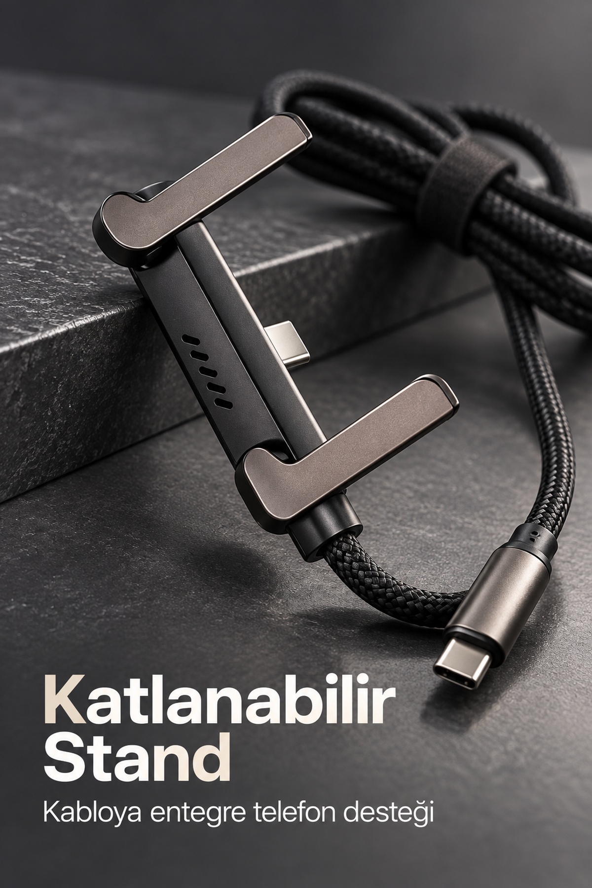 Telefon Standlı Şarj Kablosu Katlanabilir Metal Kollu