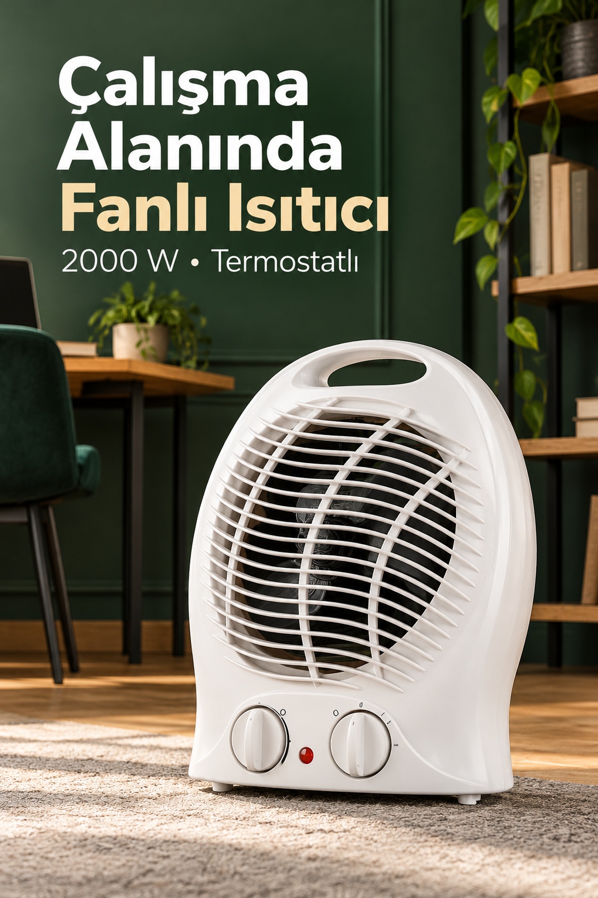 Termostat ve Kademe Ayarlı Beyaz Fanlı Isıtıcı