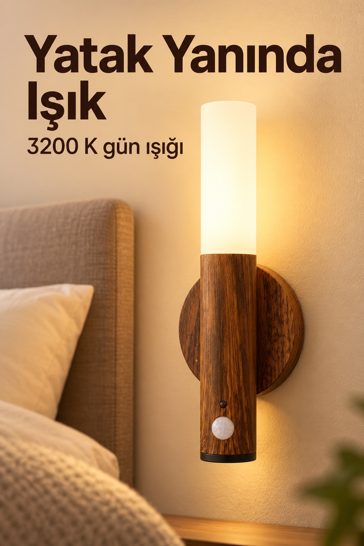 Yatak Yanı Sensörlü Kablosuz LED Duvar Apliği