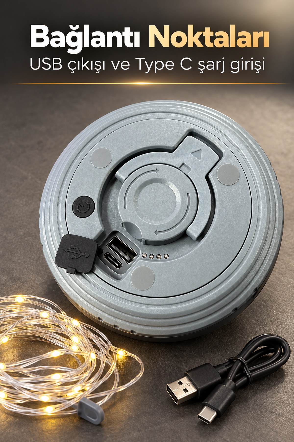 LED Şeritli Kamp Işığı Type C Şarj Girişli