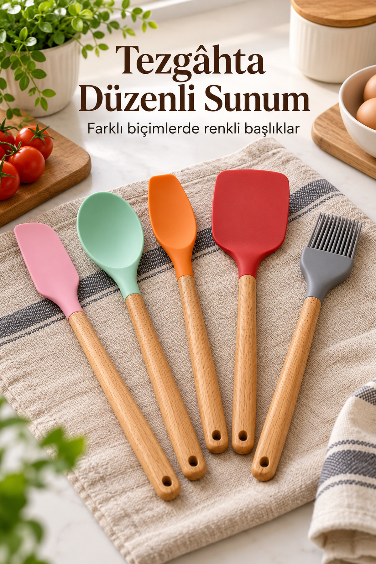 Mutfak Spatula Seti Farklı Biçimlerde Renkli Başlıklar