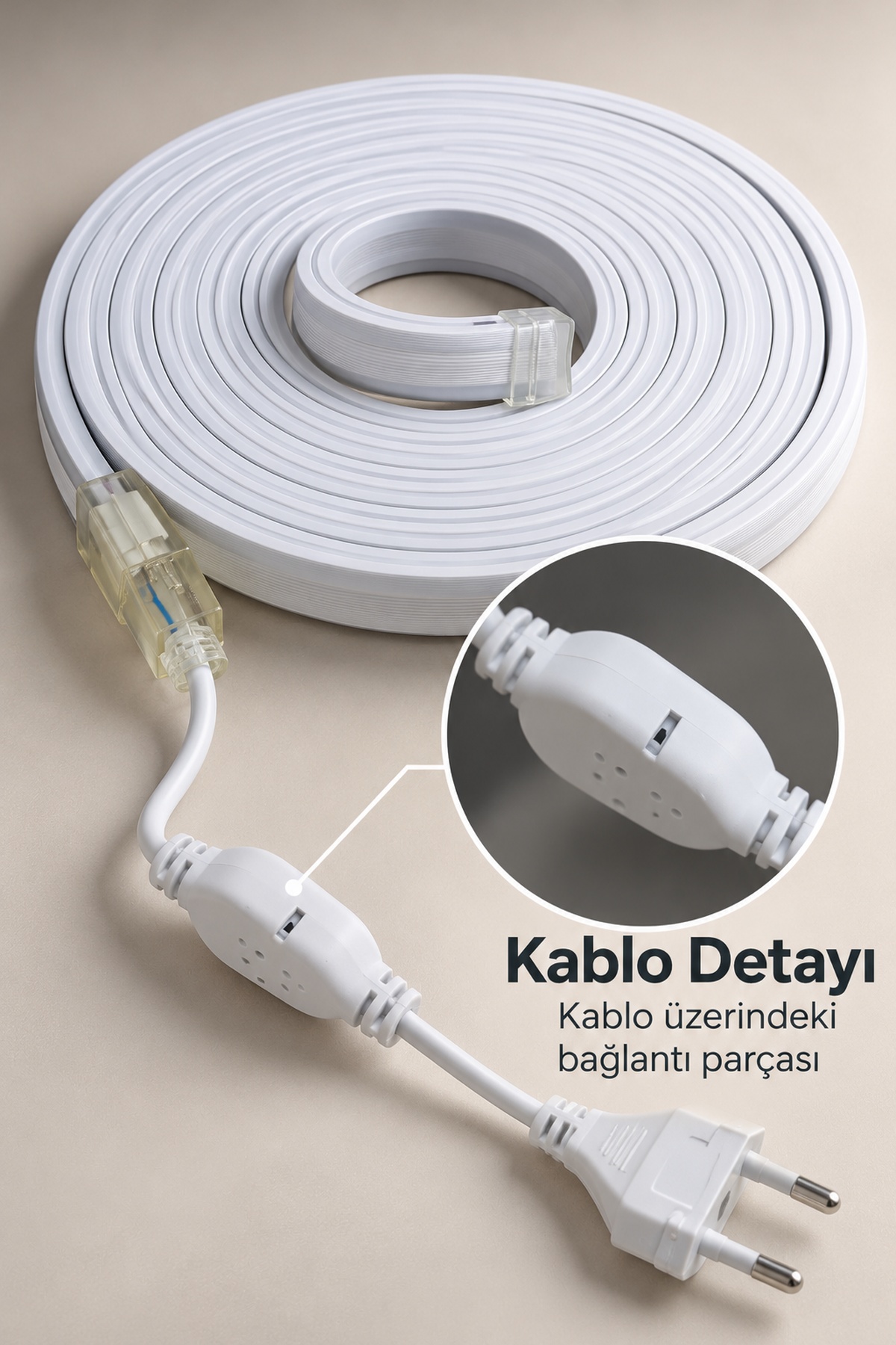 Beyaz Şerit Aydınlatma Kablolu Bağlantılı 3 Metre