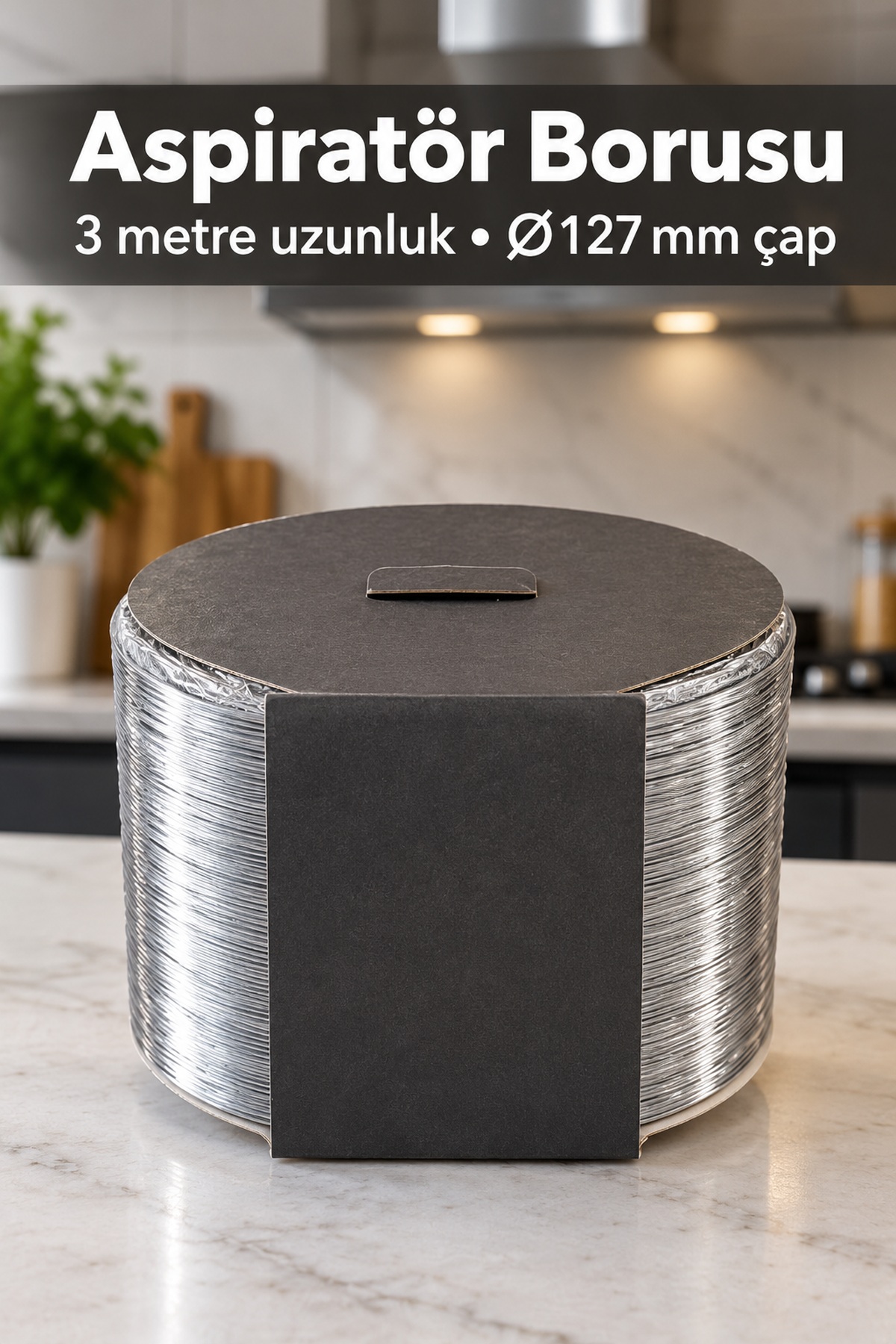 3 Metre Uzunluğunda Gümüş Renkli Telli Aspiratör Borusu