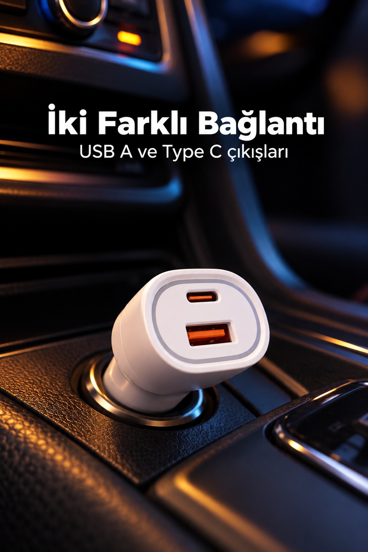 Beyaz Gövdeli Çift Çıkışlı Araç İçi Şarj Aleti