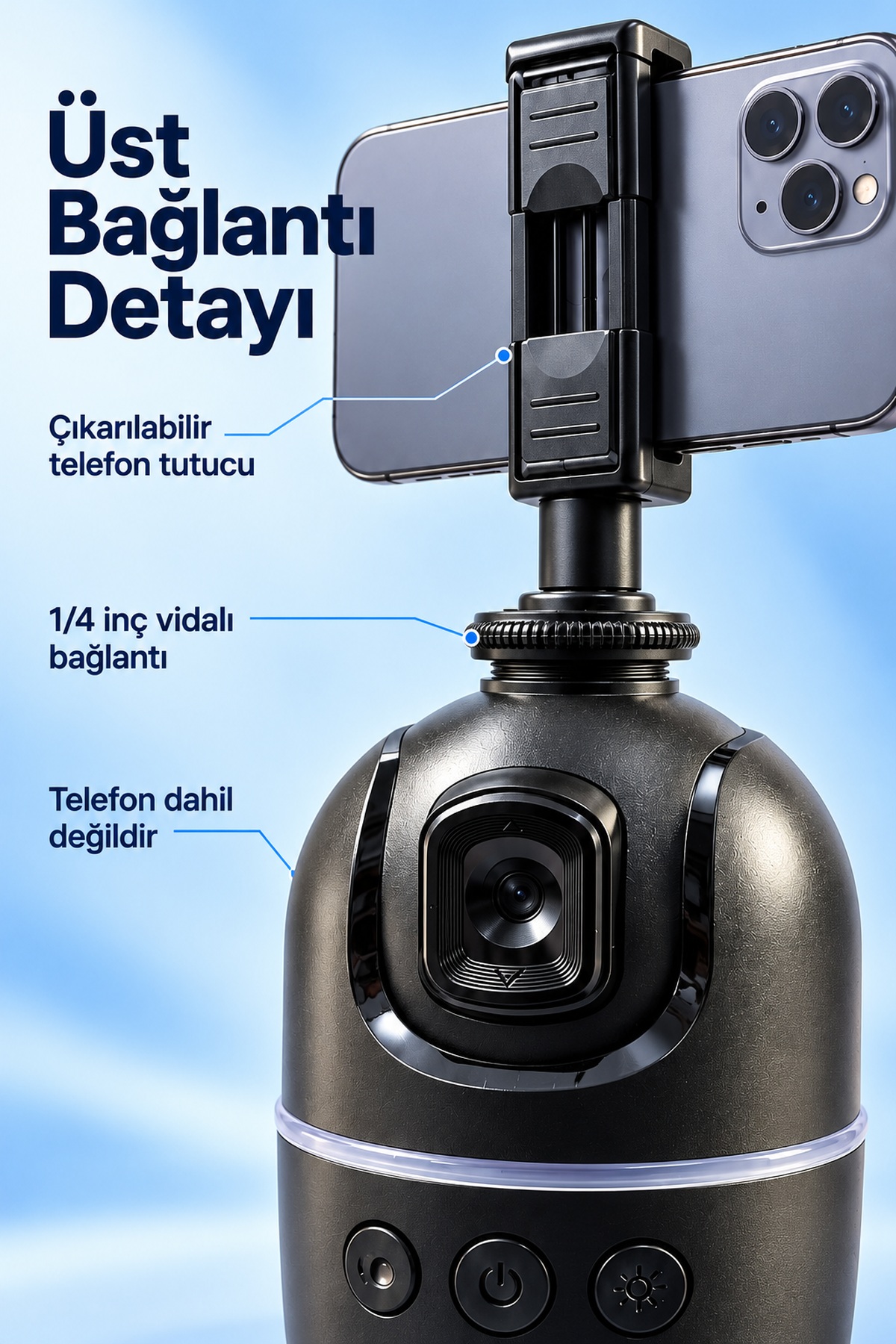 Yatay ve Dikey Çekim İçin Yüz Takipli Telefon Tutucu