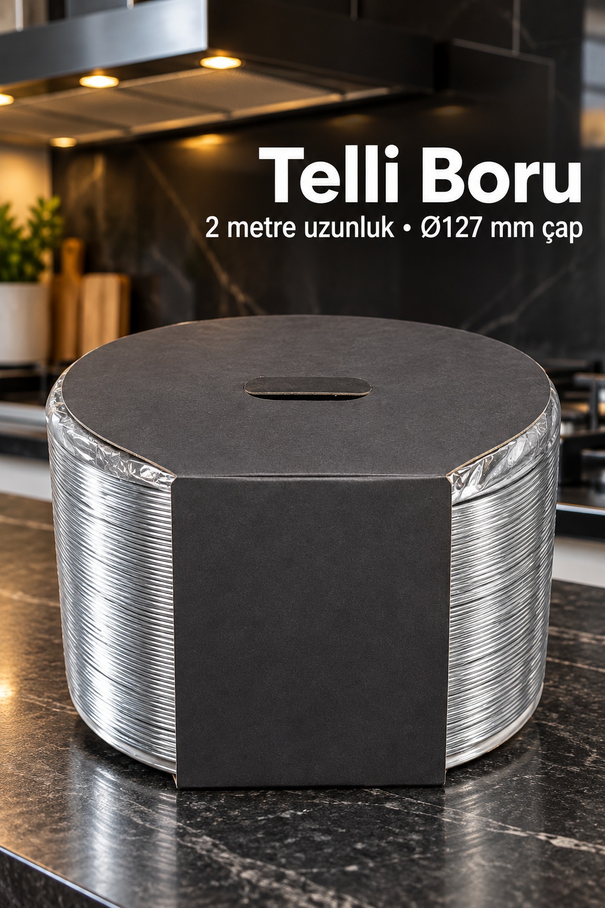 3 Metre Uzunluğunda Gümüş Renkli Telli Aspiratör Borusu