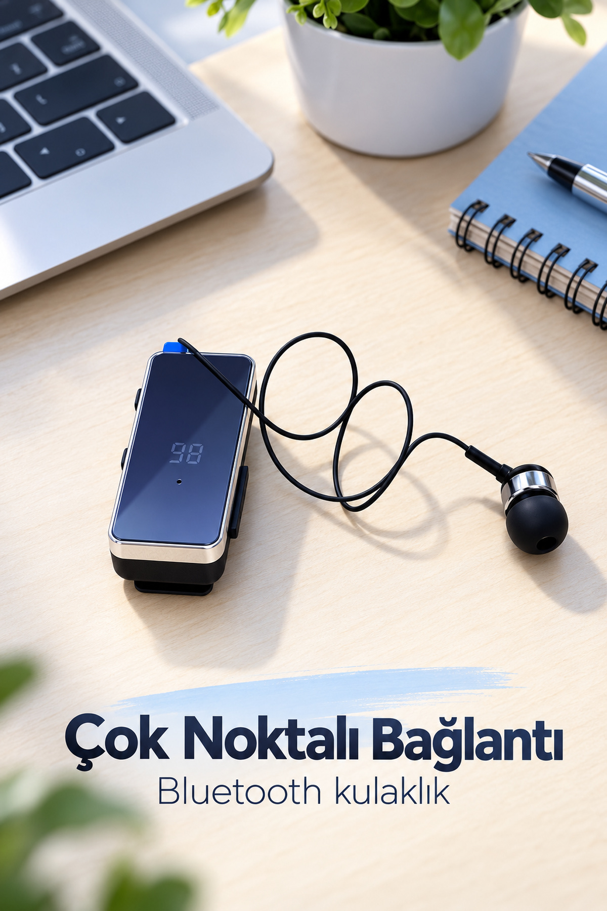 Klipsli Bluetooth Kulaklık Şarj Kablolu ve Yedek Uçlu