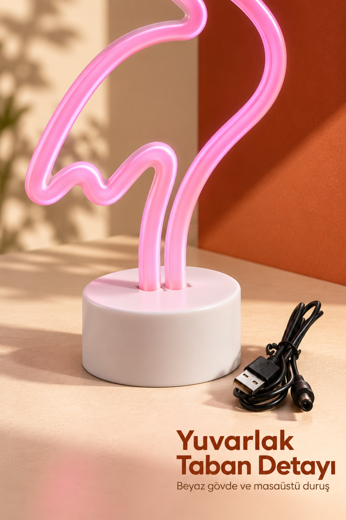 Flamingo Neon Lamba Beyaz Gövdeli Yuvarlak Tabanlı