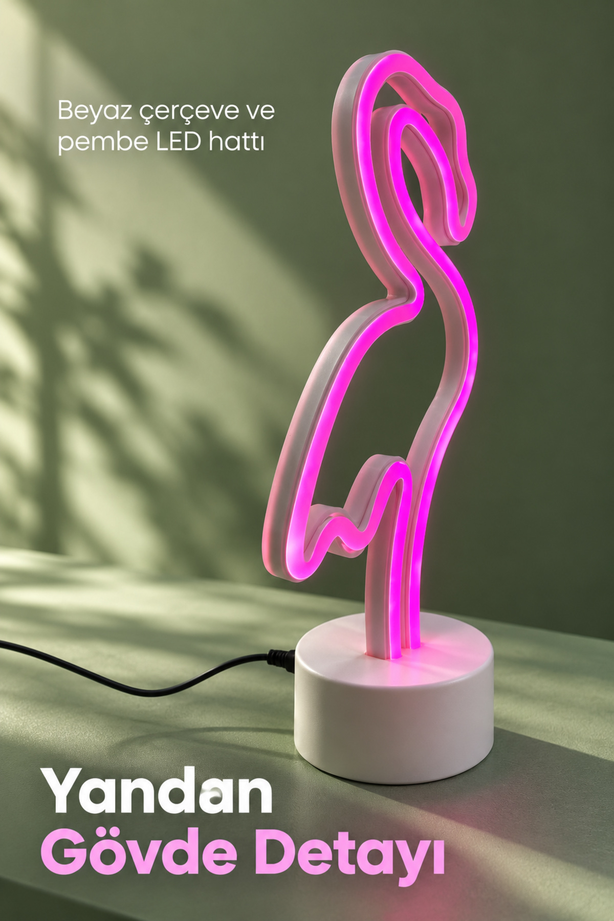 Flamingo Neon Lamba Beyaz Gövdeli Yuvarlak Tabanlı