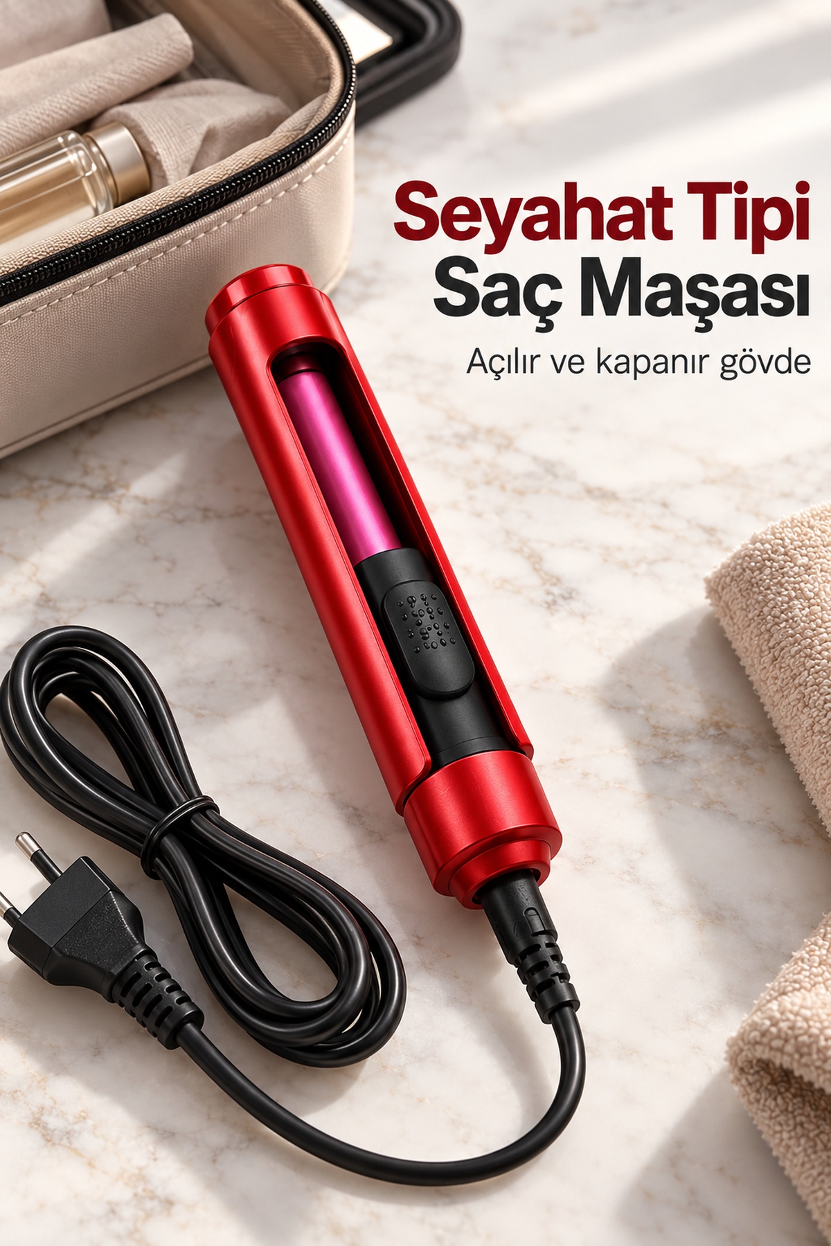 Saç Uçlarına Şekil Veren Seyahat Tipi Maşa ve Düzleştirici