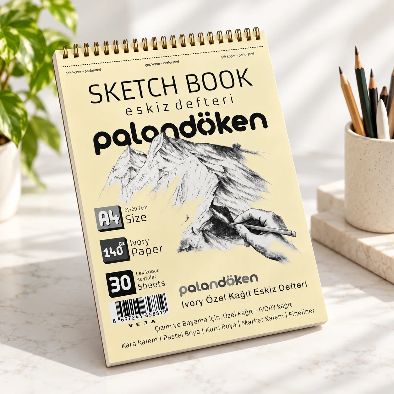 Palandöken A4 Spiralli 140 GR 30 Yp Çek Kopar Eskiz Defteri