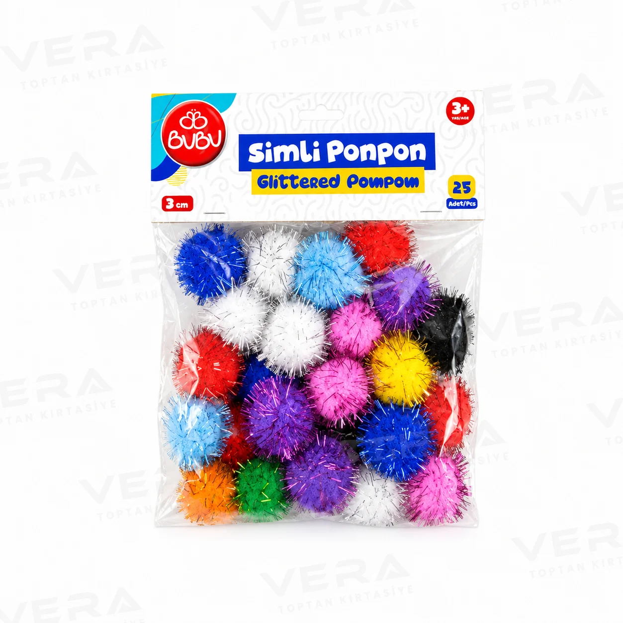 BU-BU PONPON SİMLİ 30 MM 25Lİ KARMA