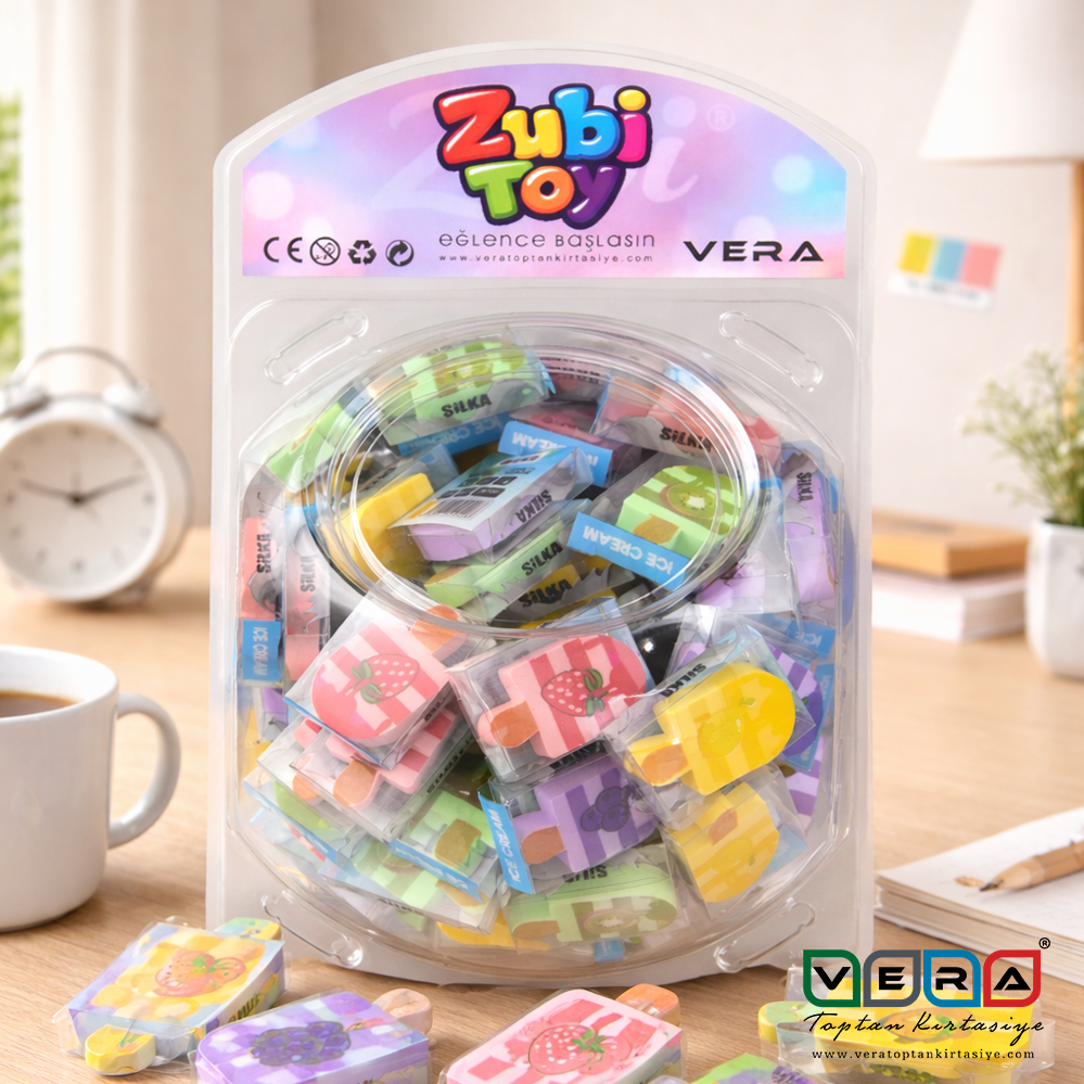 ZubiToy Dondurma Figürlü Desenli Silgi 108 li Stant