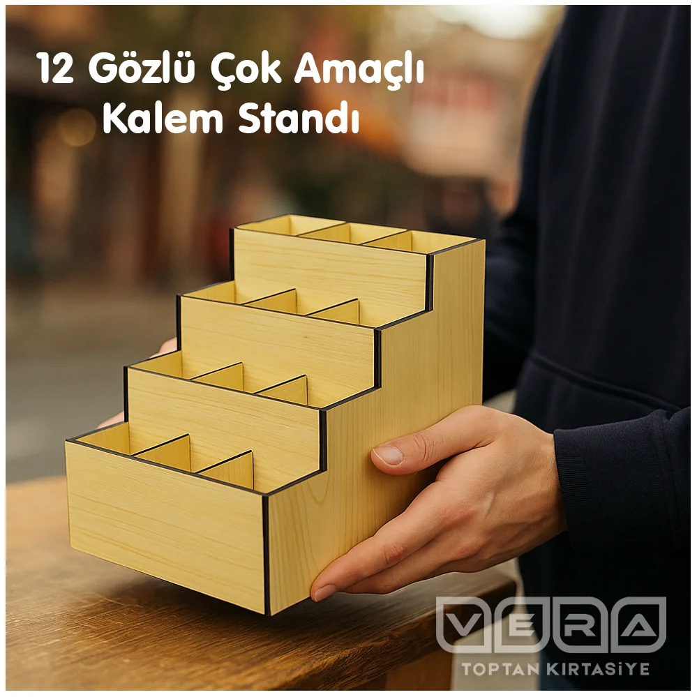 12 Bölümlü Ahşap Boş Stant - Kalem Standı