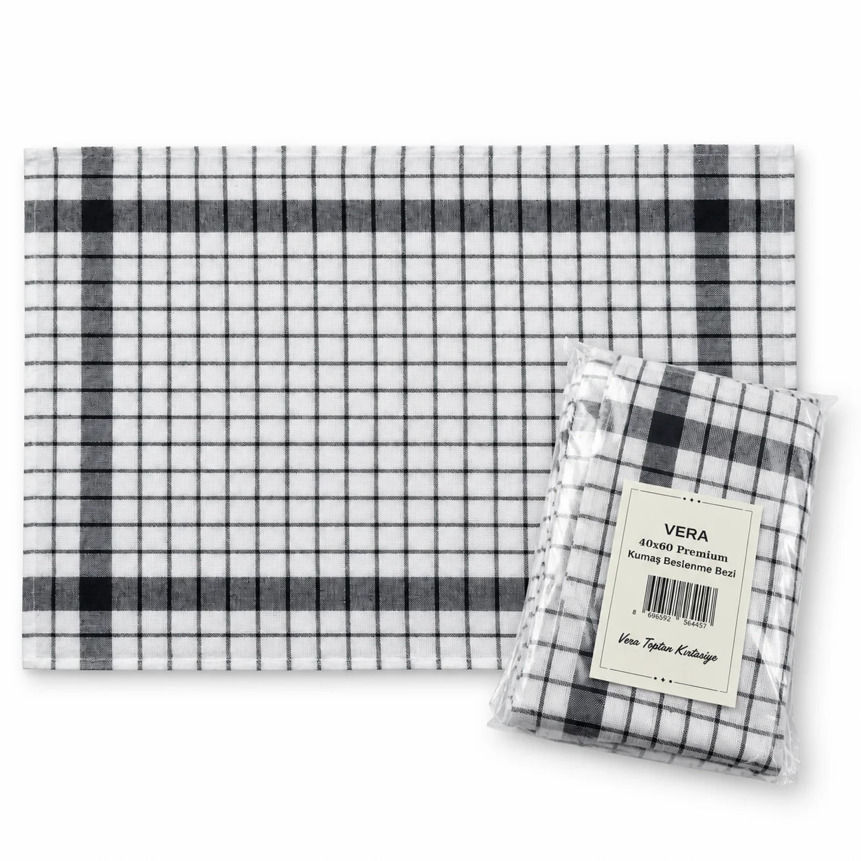 Vera 40x60 Siyah Ekose Premium Beslenme Örtüsü 12'li Paket