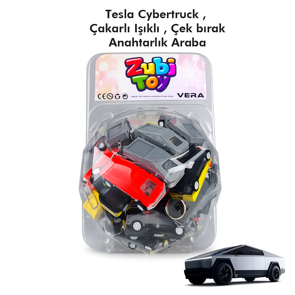 ZubiToy Tesla cybertruck Çakarlı Araç Anahtarlık 72'li Stant