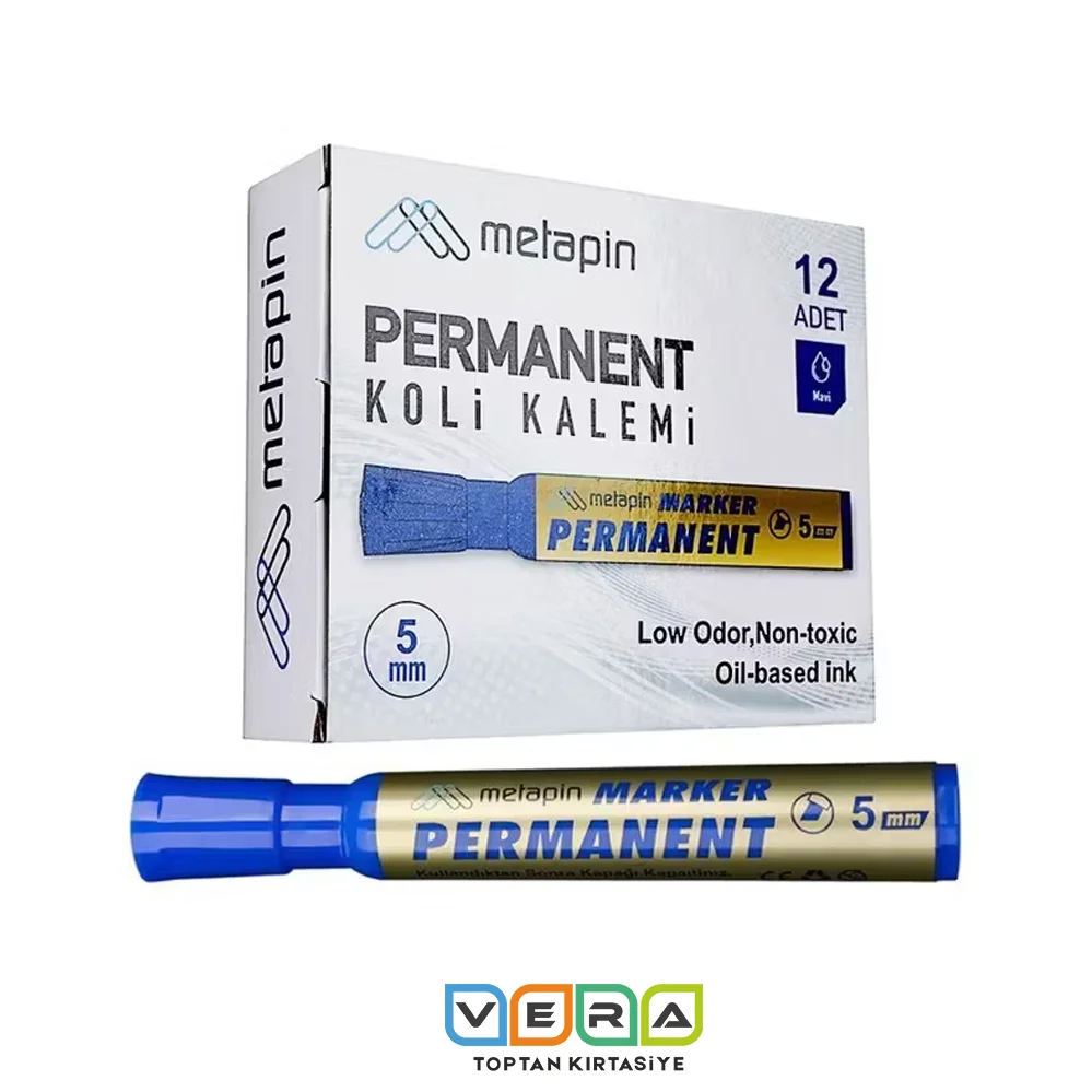 Metapin 5 mm Mavi Yuvarlak Uç Permanent Koli Kalemi 12 li Paket