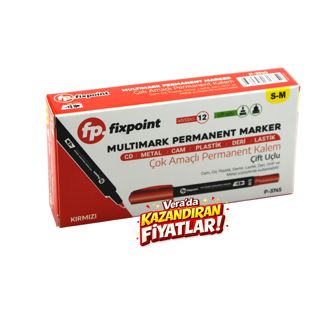 Fixpoint Kırmızı Çift Taraflı S-M Asetat Kalemi 12 li paket