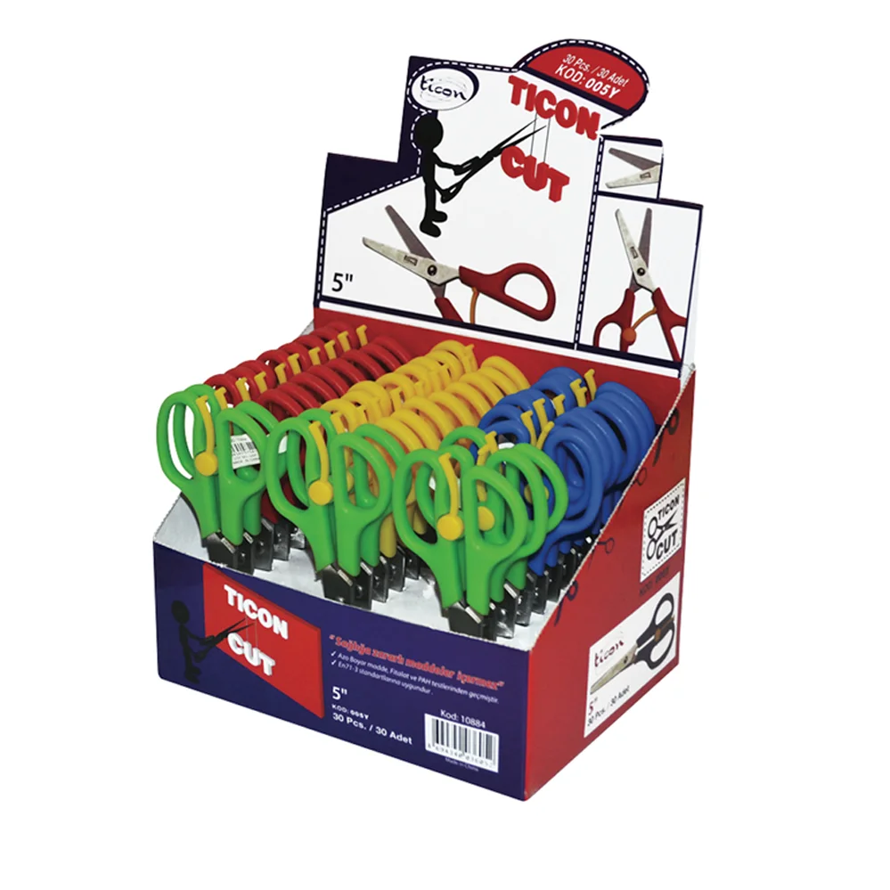 TİCON 005Y YAYLI OKUL MAKASI 5,25" (13,5 CM ) 4 RENK 30 lu