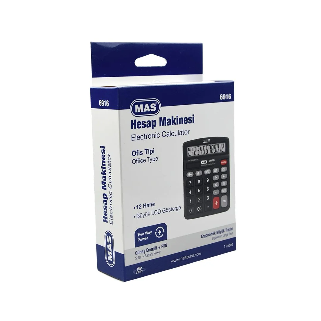 MAS 6916 HESAP MAKİNESİ OFİS TİPİ PLASTİK PANEL