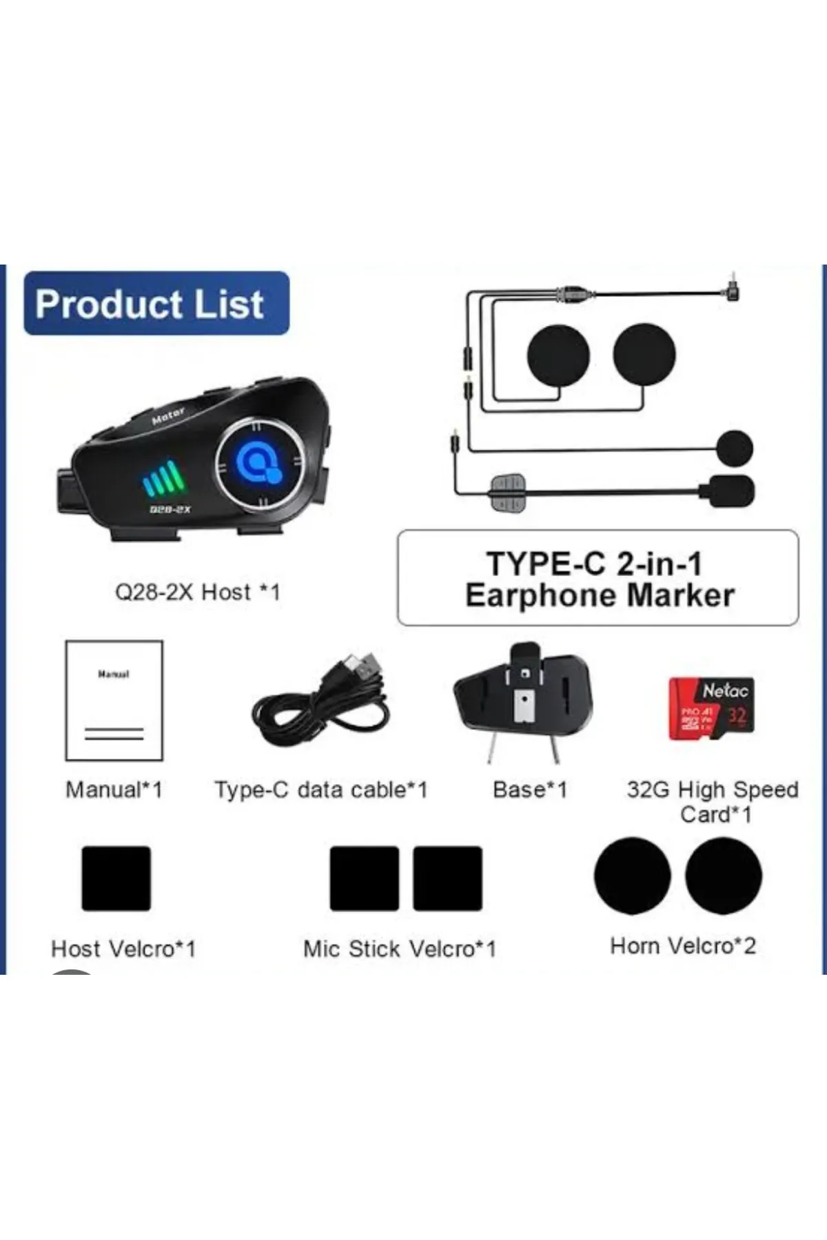 Bilişim Burada Q28-2X Motosiklet Kask Bluetooth ,Su Geçirmez Kulaklık ile 1080P Hd Sürüş Kaydedici Kablosuz Kamera Motosiklet  Intercom