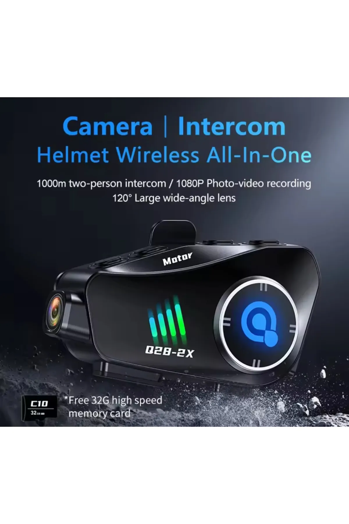 Bilişim Burada Q28-2X Motosiklet Kask Bluetooth ,Su Geçirmez Kulaklık ile 1080P Hd Sürüş Kaydedici Kablosuz Kamera Motosiklet  Intercom