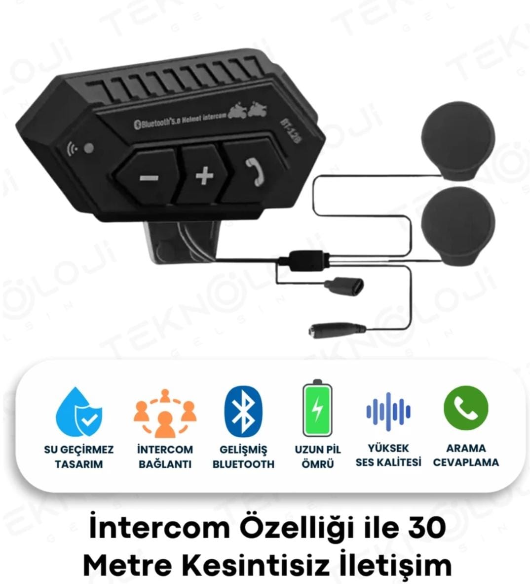 Bilişim Burada  Bt12B Motosiklet Kulaklığı Intercom 30M Kablosuz Bağlantı Tüm Kasklar Ile Uyumlu Su Geçirmez