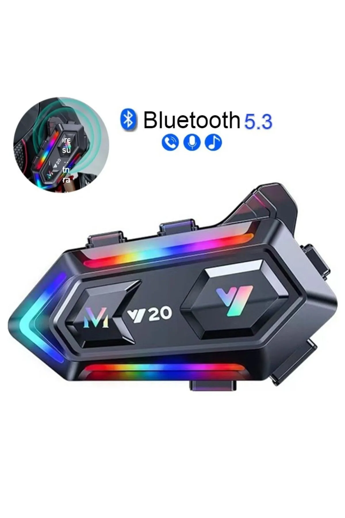 Bilişim Burada Y20 Motor Kurye Kask Kulaklık Rgb Modlu Bluetooth Motosiklet Kulaklık 5-3 Bluetooth Intercom
