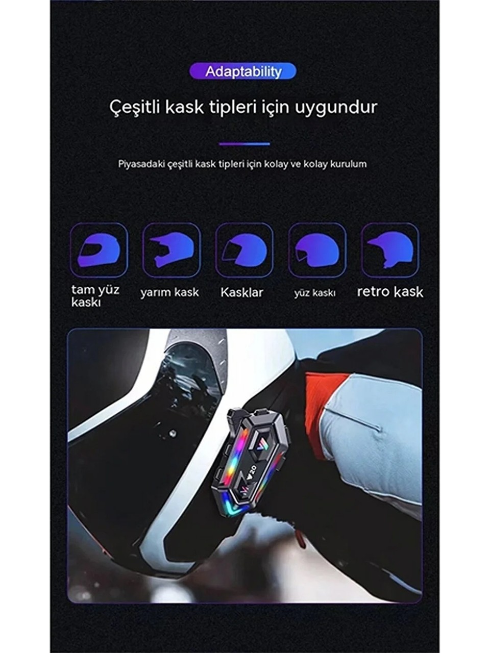 Bilişim Burada Y20 Motor Kurye Kask Kulaklık Rgb Modlu Bluetooth Motosiklet Kulaklık 5-3 Bluetooth Intercom