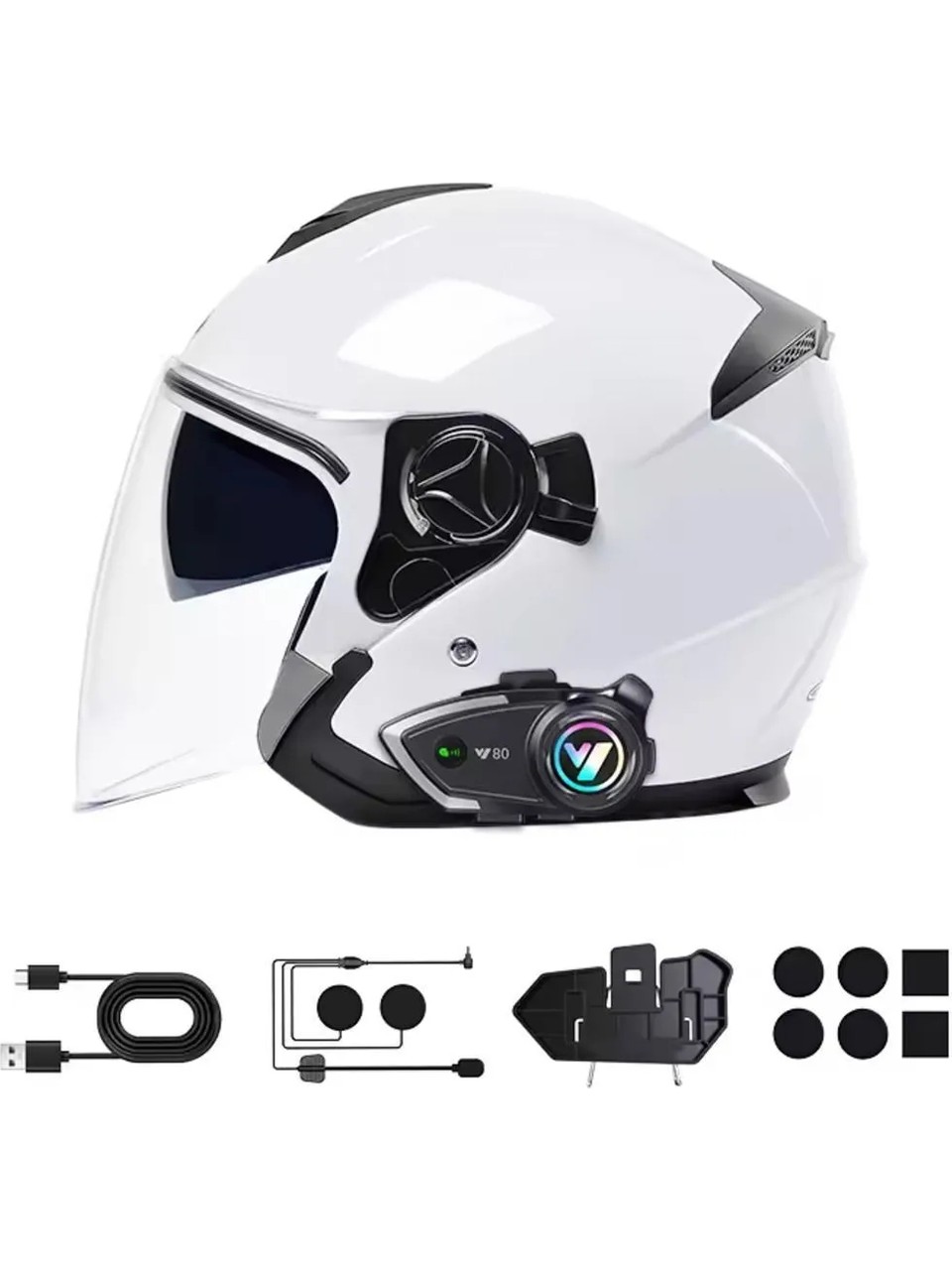 Bilişim Burada Y80 Yeni Nesil Motosiklet Kask Interkom Mikrofonlu Gürültü Engelleyici Işıklı 5-3 Bluetooth Kulaklık Motorsiklet Içi Motorcu Kulaklığı