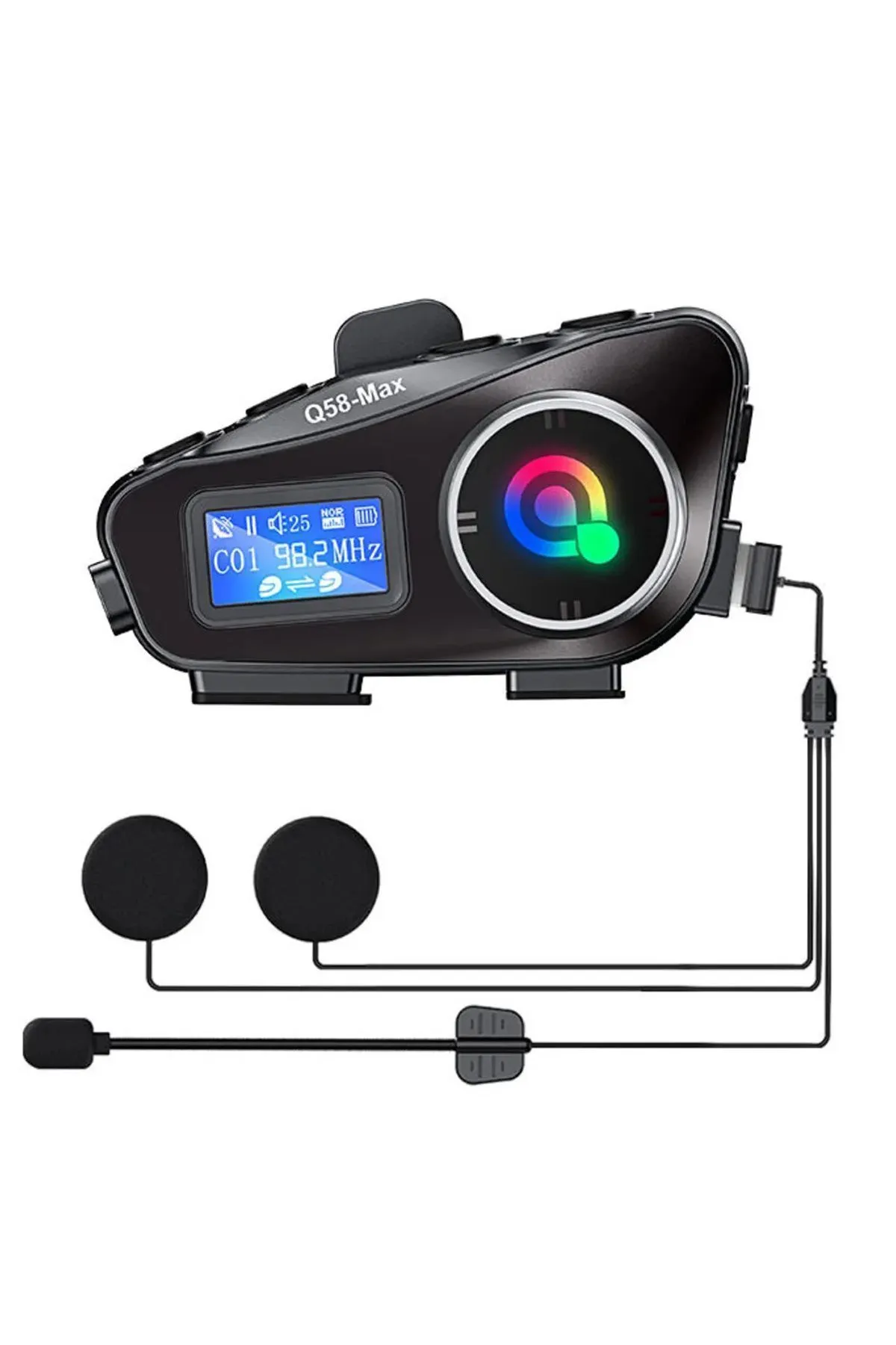 Bilişim Burada Q58-MAX Radyolu 2 Kişi Bağlantılı Gürültü Engelleme Özellikli Ekranlı Fenerli Müzik ve Telsiz Bluetooth Intercom