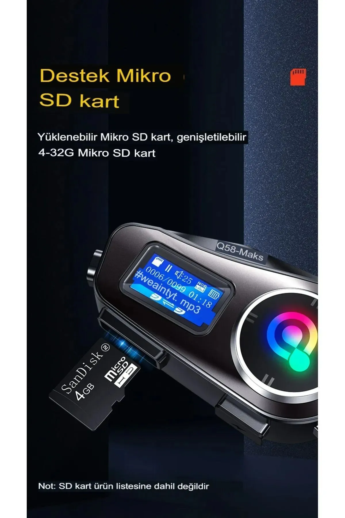 Bilişim Burada Q58-MAX Radyolu 2 Kişi Bağlantılı Gürültü Engelleme Özellikli Ekranlı Fenerli Müzik ve Telsiz Bluetooth Intercom