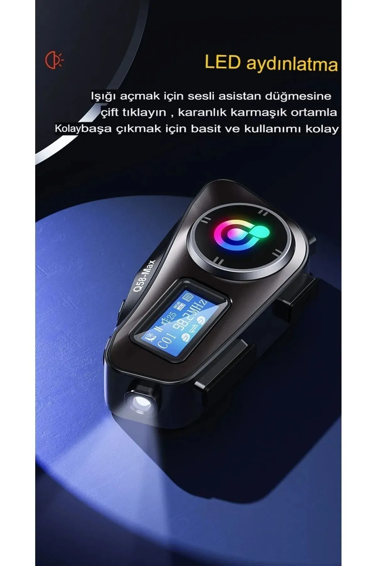 Bilişim Burada Q58-MAX Radyolu 2 Kişi Bağlantılı Gürültü Engelleme Özellikli Ekranlı Fenerli Müzik ve Telsiz Bluetooth Intercom