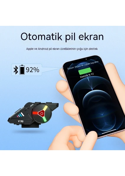 Bilişim Burada Y70 Çift Telefon Bağlantılı Interkom Kulaklık Bluetooth Mikrofonlu Kablosuz kulaklık Bluetooth 5-3