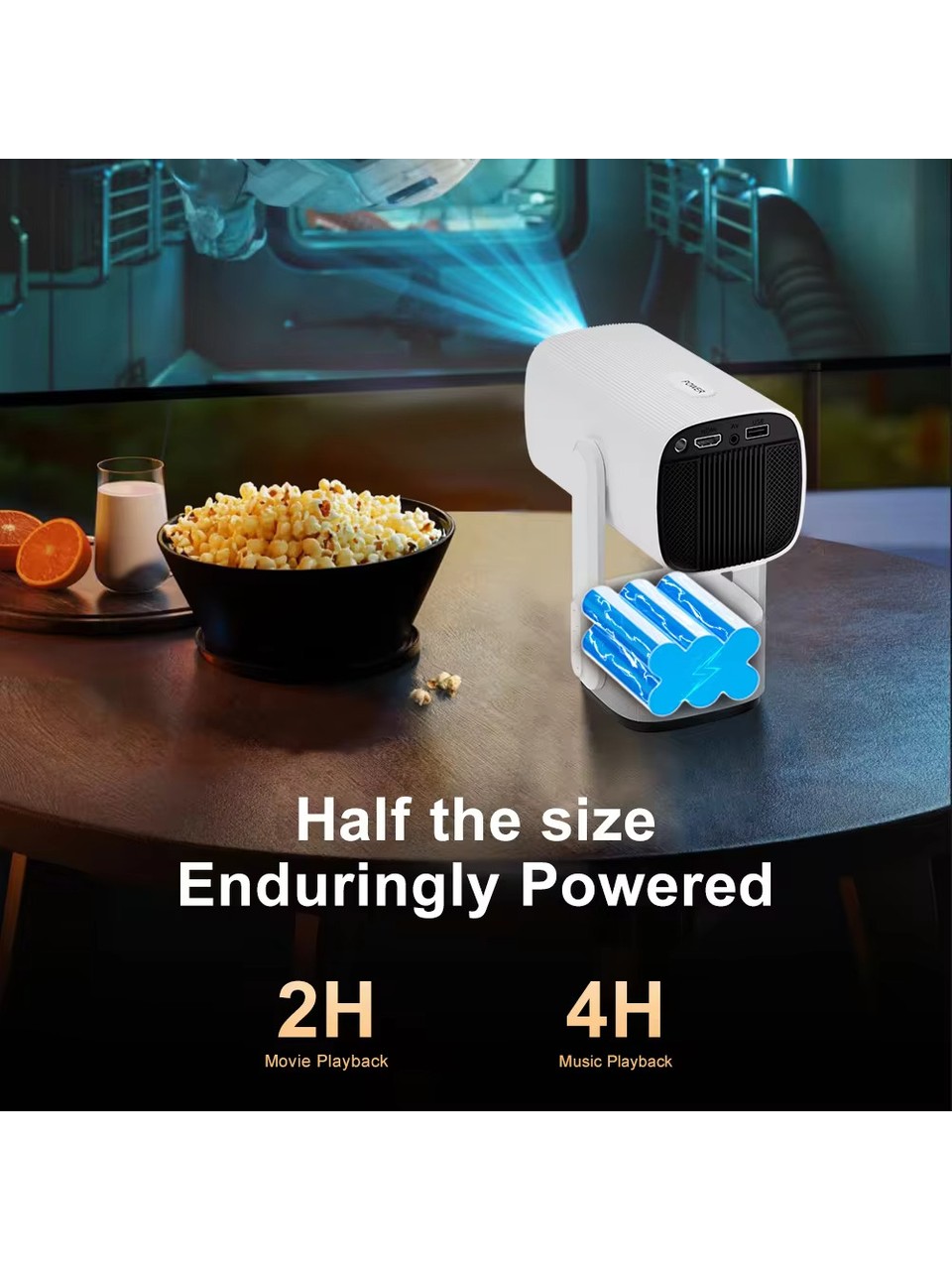 Bilişim Burada K2 Powerbanklı Bluetooth Android Taşınabilir Kamp Projeksiyon Wifi  4K Destekli RGB Led Akıllı Sinema Kamp Projeksiyon Projektör
