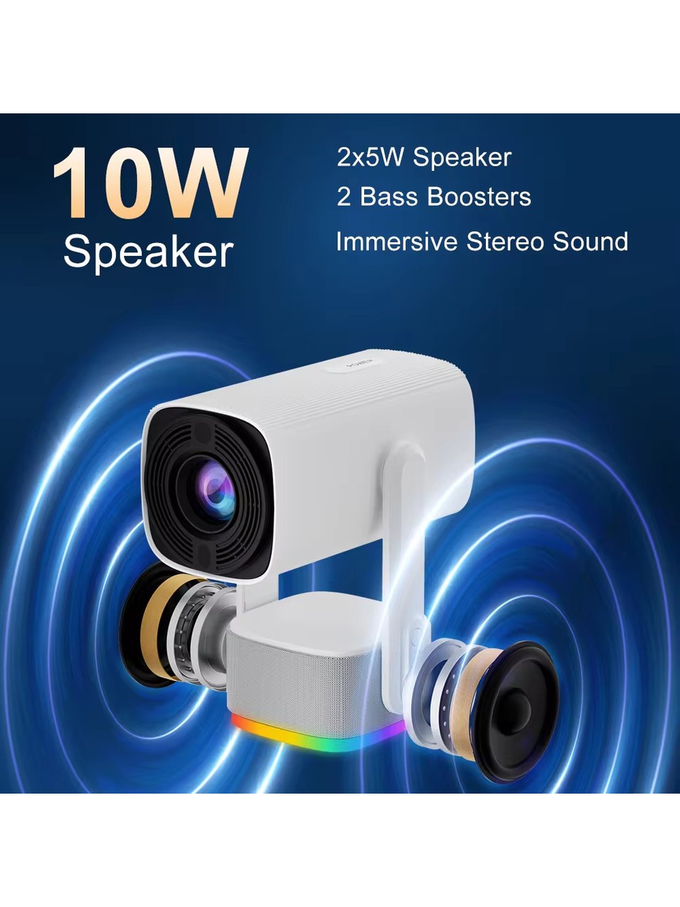 Bilişim Burada K2 Powerbanklı Bluetooth Android Taşınabilir Kamp Projeksiyon Wifi  4K Destekli RGB Led Akıllı Sinema Kamp Projeksiyon Projektör
