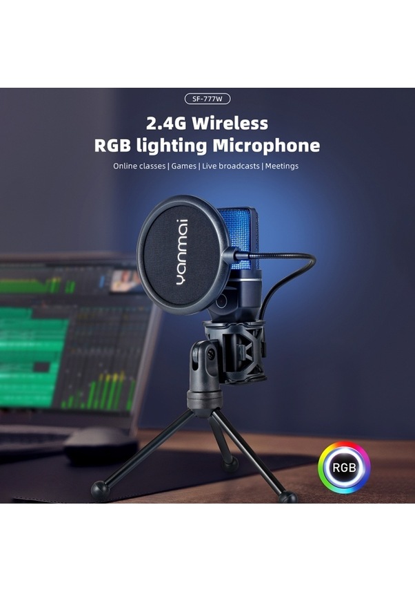 Kablosuz Aktif Gürültü özelliğine sahip Yanmai SF-777W Kablosuz 2,4G Masaüstü Oyun Youtuber Yayıncı Vlog Canlı Yayın Mikrofon RGB