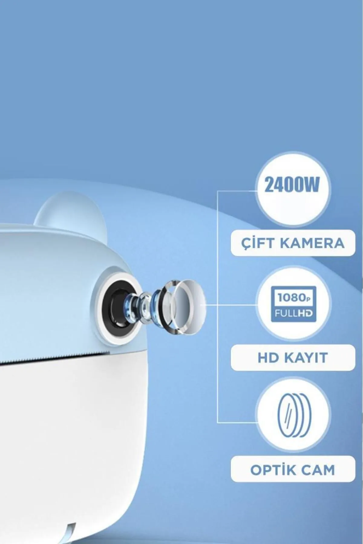 Bilişim Burada Y600 Mavi Dijital Video Fotoğraf Çocuk Kamerası Anlık Termal Resim Kağıt Baskılı Yazıcı