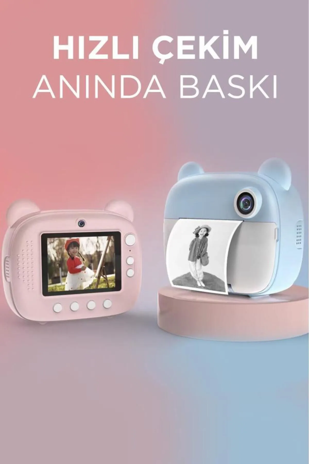 Bilişim Burada Y600 Mavi Dijital Video Fotoğraf Çocuk Kamerası Anlık Termal Resim Kağıt Baskılı Yazıcı