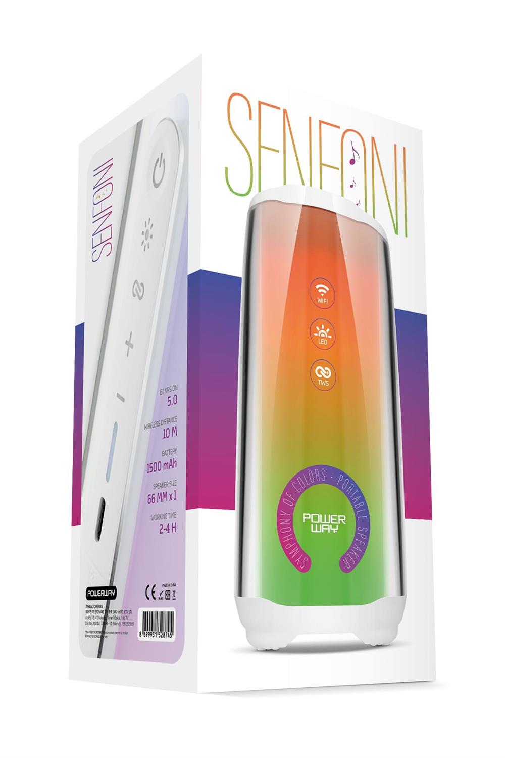 Powerway Senfoni Taşınabilir Bluetooth Hoparlör Yüksek Ses Gücü Sese Duyarlı Led Işık