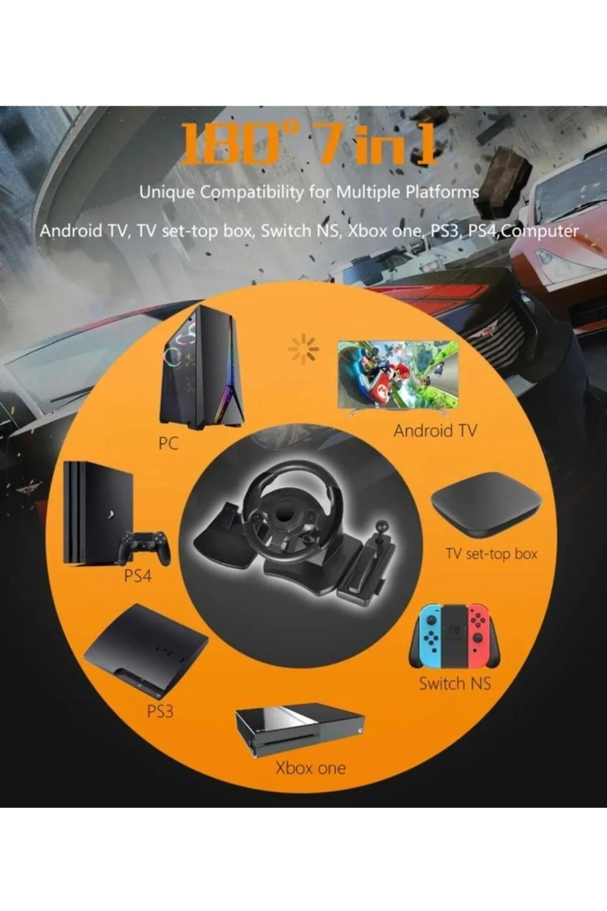 Bilişim Burada Ns-9877 7 In 1 270 Derece Araba Direksiyon Yarış Seti Android, Ps3,PS4,Xbox One,Pc,TV Set-Top Box Uyumlu