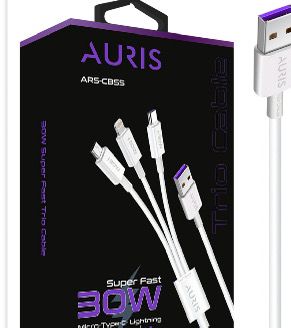 AURİS ARS-CB55 SUBZERO  TYPE-C MİCRO USB İPHONE 3 UÇLU ÇOKLU ŞARJ KABLOSU