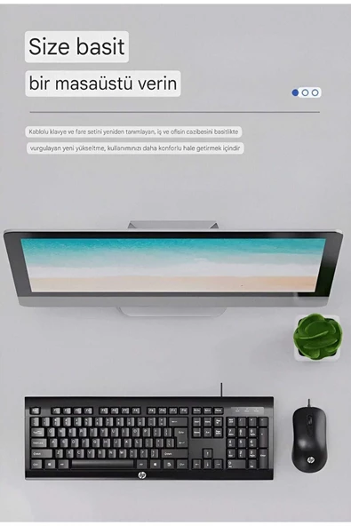 HP KM100 Kablolu Klavye Mouse Set Kurulumu Kolay Tak Çalıştır Şık Zafir Modern Tasarım Türkçe Q Klavye