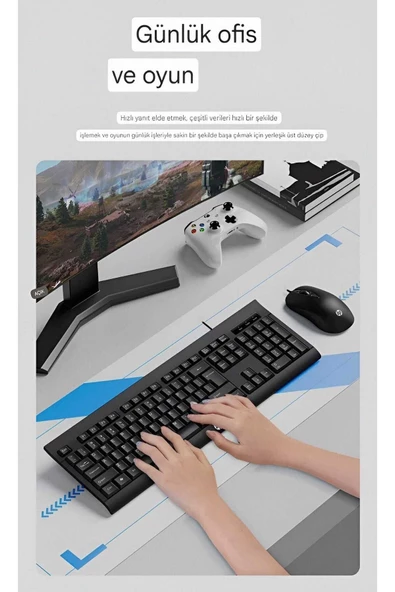 HP KM100 Kablolu Klavye Mouse Set Kurulumu Kolay Tak Çalıştır Şık Zafir Modern Tasarım Türkçe Q Klavye