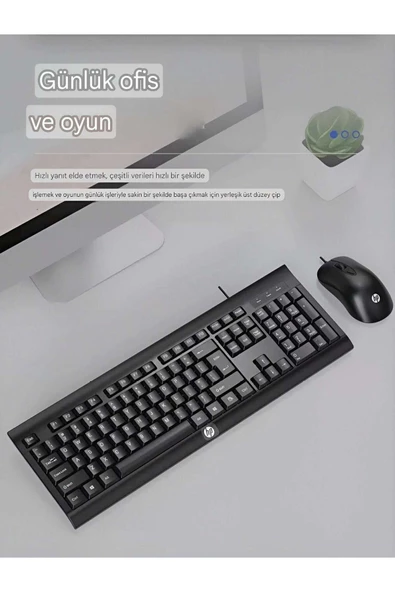 HP KM100 Kablolu Klavye Mouse Set Kurulumu Kolay Tak Çalıştır Şık Zafir Modern Tasarım Türkçe Q Klavye