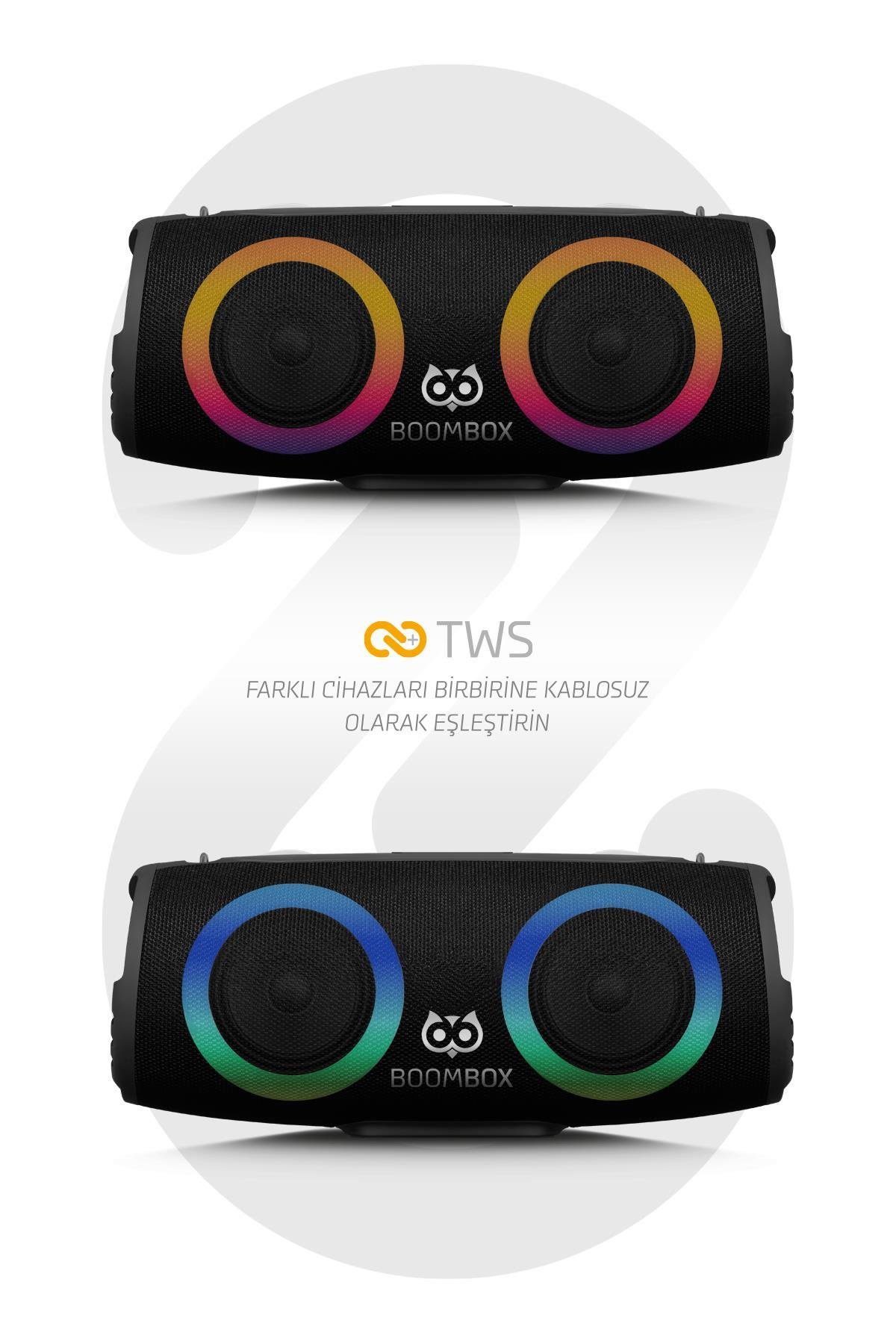 POWERWAYBoomBox 30W Çift Bass Usb Hafıza Kartı Aux Radyo Led Işıklı Bluetooth Hoparlör Hi-Fi Ses Bombası