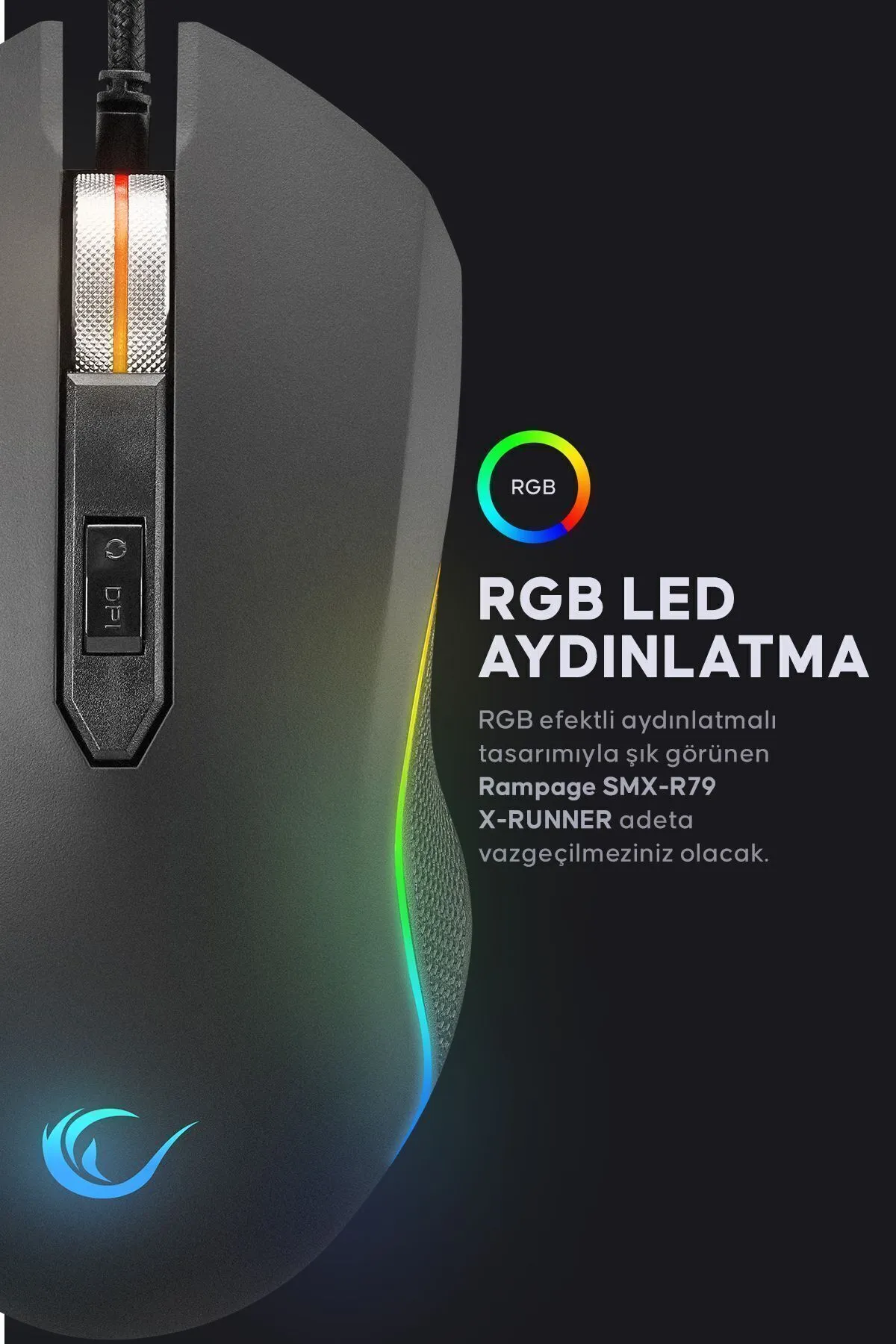 RAMPAGE SMX-R79 X-Runner Usb 10000dpi Gaming Oyuncu Mouse Siyah