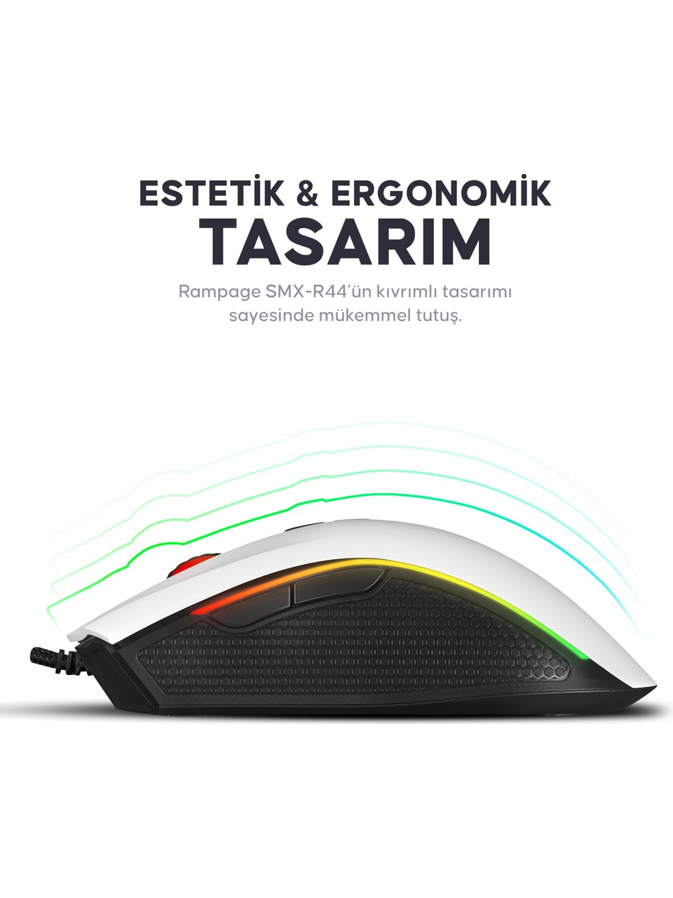 RAMPAGE SMX-R44 MAKROLU BEYAZ 6400DPI RGB LEDLİ GAMİNG OYUNCU MOUSE