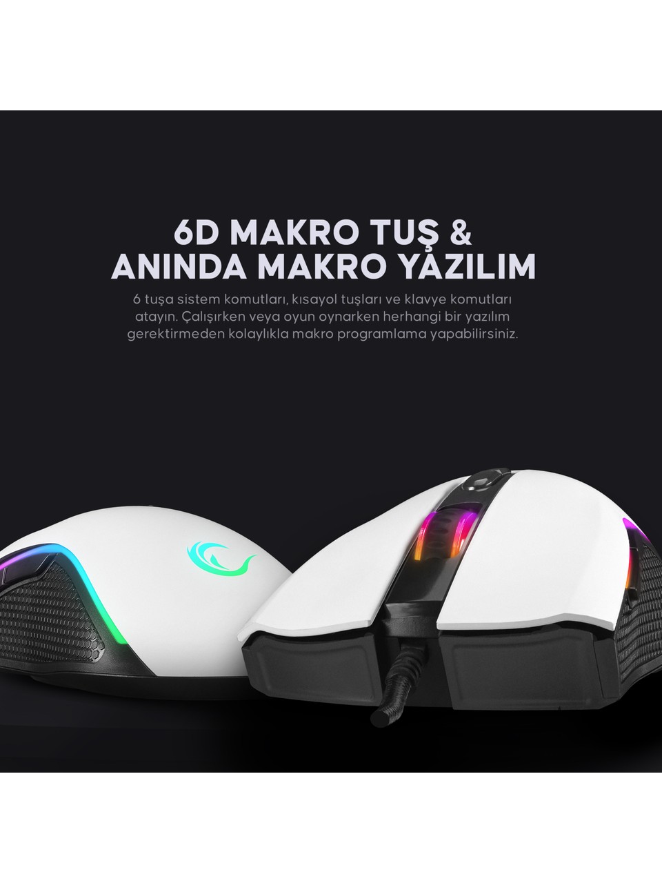 RAMPAGE SMX-R44 MAKROLU BEYAZ 6400DPI RGB LEDLİ GAMİNG OYUNCU MOUSE
